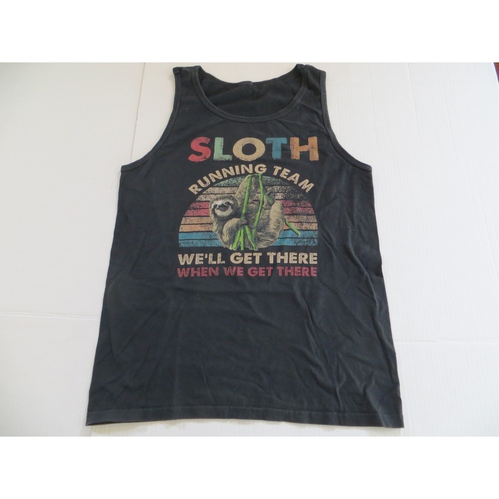 Sloth Running Team Shirt Mens Large Black Graphic Tank Top Funny Workout Gym - Picture 1 of 3